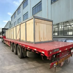 FRP fiberglass grating wooden crates on flatbed truck for export delivery