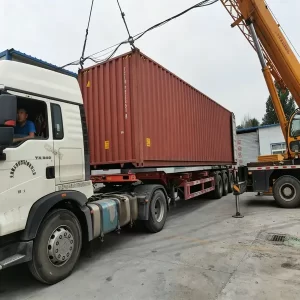 FRP fiberglass grating container loading with crane at factory yard