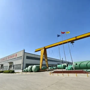 Industrial fiberglass tank production facility with large-scale FRP products