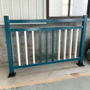 FRP flat bar guardrail with blue frame and white balusters, corrosion-resistant fiberglass fence for chemical plants, substations, and walkways