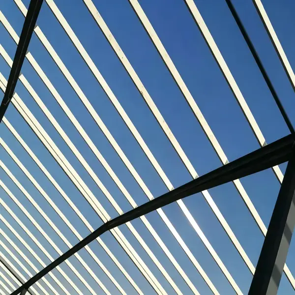 Yellow FRP fiberglass purlin installed under transparent roof, corrosion resistant fiberglass reinforced plastic purlin for industrial building roofing support - Mingchi FRP
