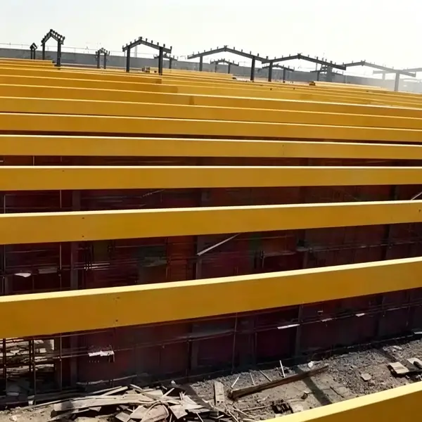 Large industrial warehouse with installed FRP fiberglass purlins and translucent roof panels, maintenance-free fiberglass structural purlins for commercial construction - Mingchi FRP