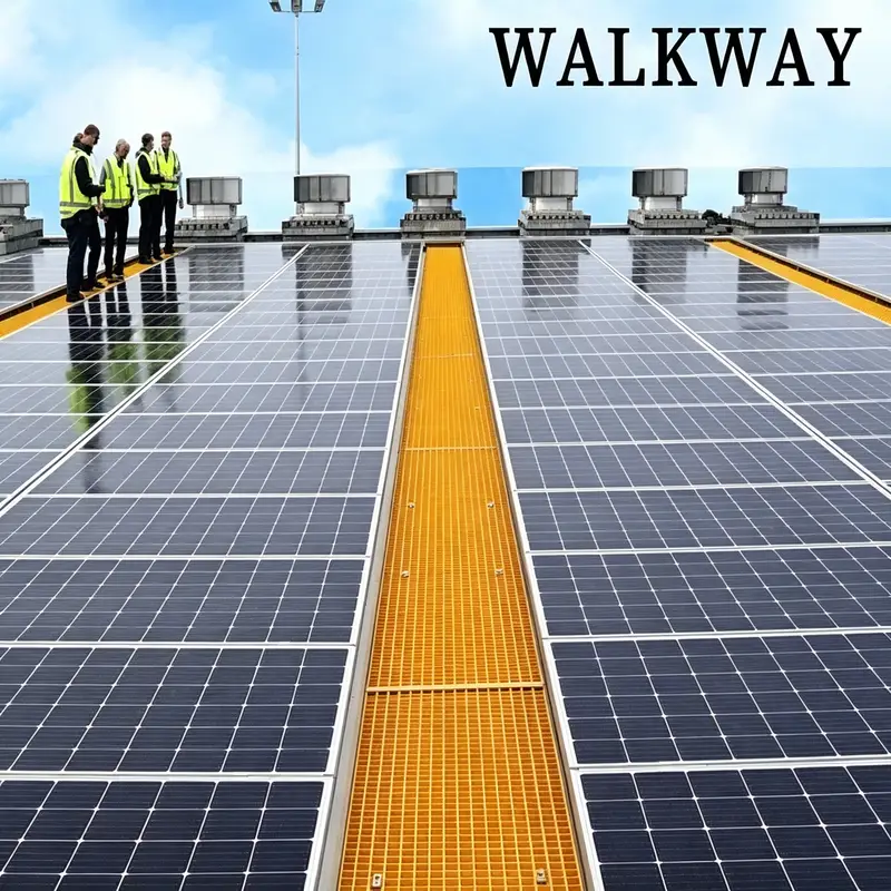 Mingchi anti-slip FRP grating walkway installed on solar panel roof
