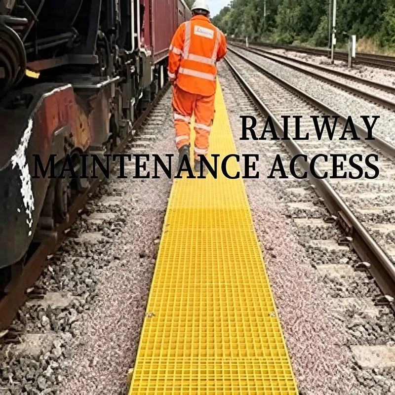 Mingchi yellow pultruded FRP grating walkway for railway maintenance access