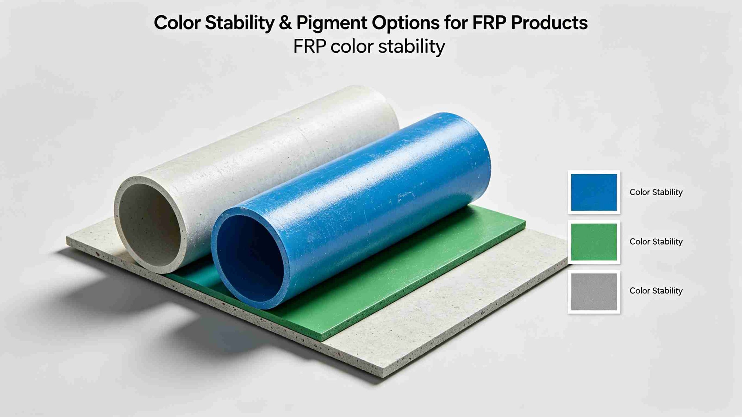 Color stability and pigment options for FRP products with different colored fiberglass composite materials