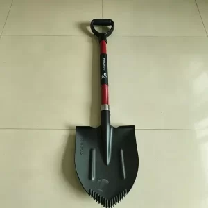 Red fiberglass grip serrated edge round farm shovel