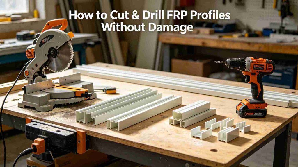 FRP profile cutting and drilling process, precision machining of fiberglass composite sections without cracking and delamination