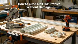 FRP profile cutting and drilling process, precision machining of fiberglass composite sections without cracking and delamination