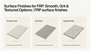 FRP surface finishes comparison, different smooth grit textured surface treatment of industrial fiberglass products