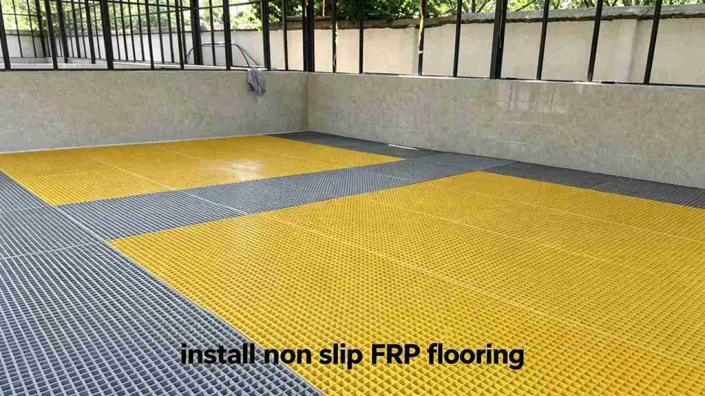 Install non slip FRP flooring, corrosion resistant fiberglass grating floor paving construction