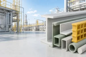 FRP structural components including I-beams, channels, square tubes, round tubes, rods and fiberglass grating