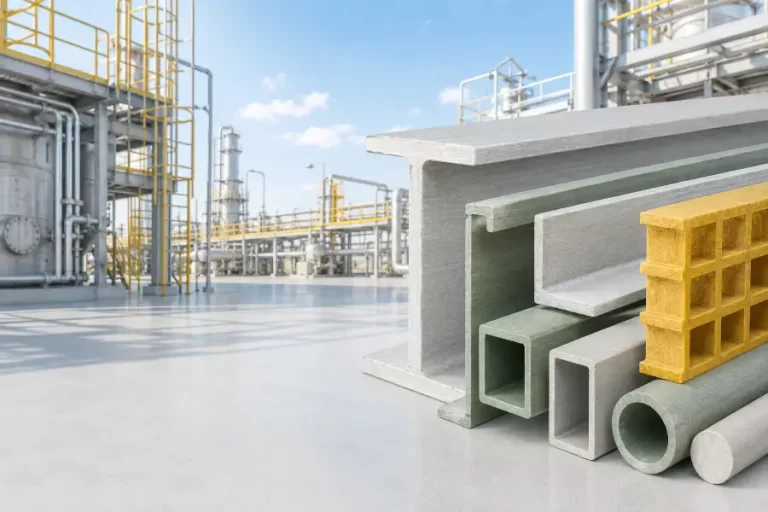 FRP structural components including I-beams, channels, square tubes, round tubes, rods and fiberglass grating