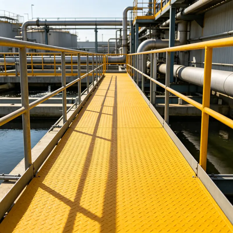 Yellow FRP anti-slip diamond plate trench cover for chemical plant walkways