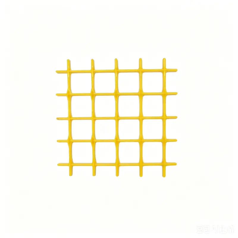 Bright yellow fiberglass reinforced plastic grid mesh, pultruded composite