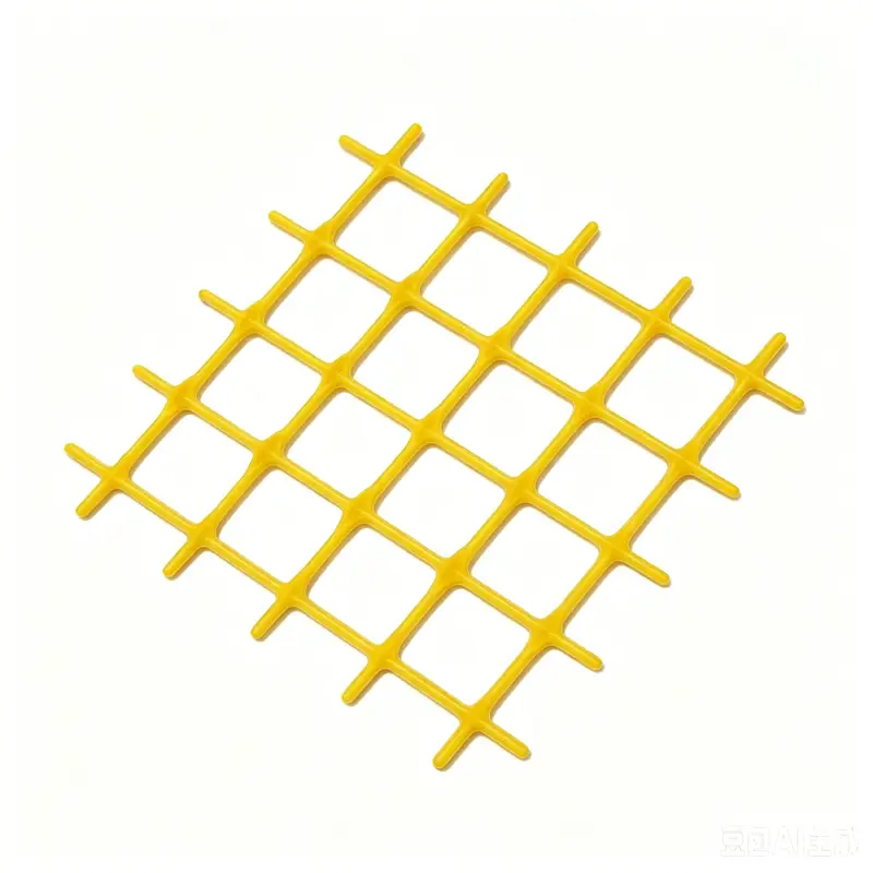 Bright yellow fiberglass reinforced plastic grid mesh, pultruded composite