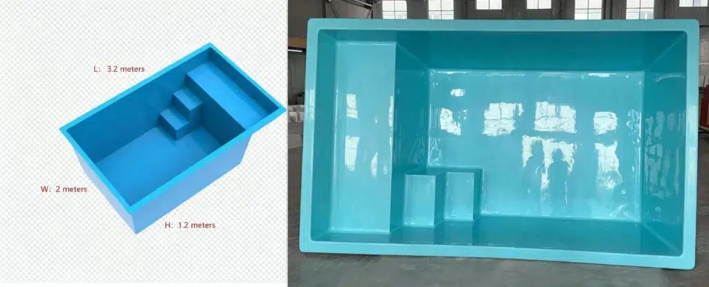 3.2m prefab FRP fiberglass swimming pool with built-in entry steps