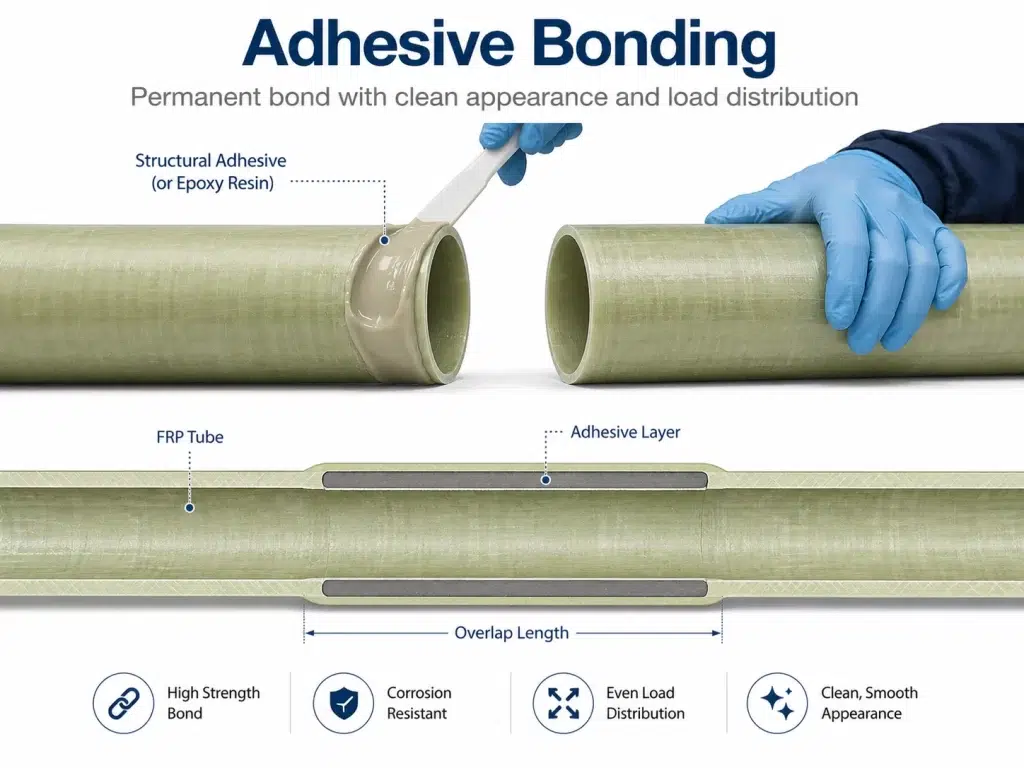 Structural adhesive applied to an FRP round tube sleeve joint