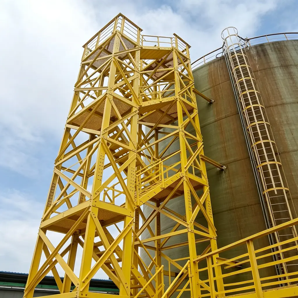 Industrial Tank Farm Anti-Corrosion: UV-Resistant Outdoor Multi-Tier FRP Maintenance Walkway & Stair Tower