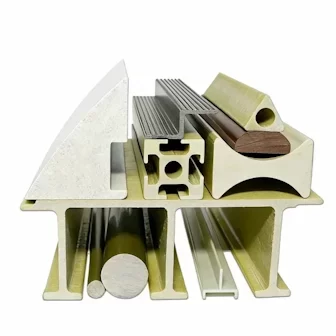 Assorted pultruded FRP structural profiles and custom fiberglass shapes