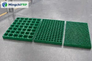 Standard, mini and micro mesh FRP grating panels showing different mesh sizes=