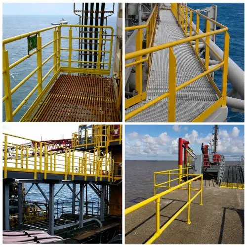 FRP grating walkways and safety handrails for offshore platforms