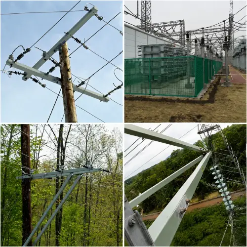 FRP crossarms and safety fencing used in electrical power systems